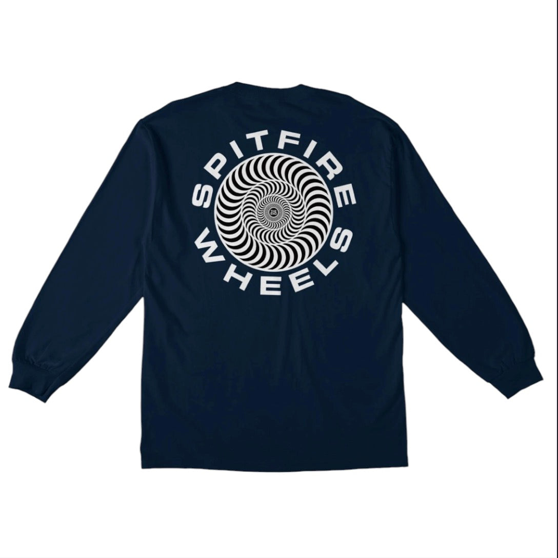 SPITFIRE CLASSIC ‘87 SWIRL FILL LONGSLEEVE TEE NAVY W/ WHITE & BLACK PRINTS