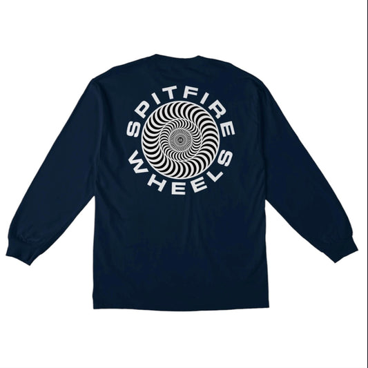 SPITFIRE CLASSIC ‘87 SWIRL FILL LONGSLEEVE TEE NAVY W/ WHITE & BLACK PRINTS