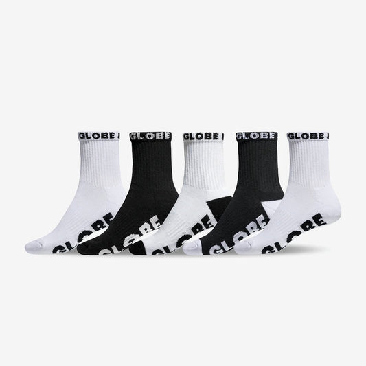 GLOBE QUARTER SOCK 5 PACK BLACK WHITE