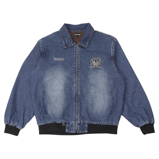 PASSPORT HERCU~LOCKS RECYCLED DENIM FREIGHT JACKET WASHED DARK INDIGO