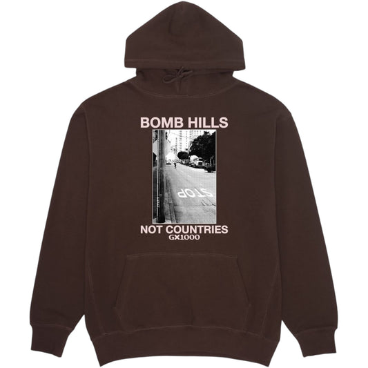 GX1000 BOMB HILLS NOT COUNTRIES HOODIE BROWN PINK