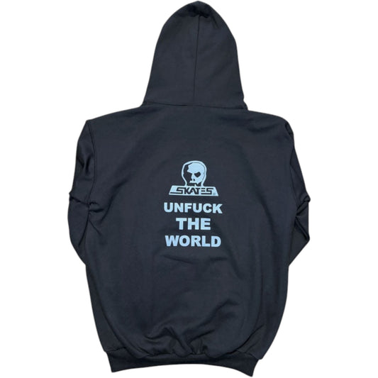 SKULL SKATES SKULL HOOD UNFUCK THE WORLD BLACK