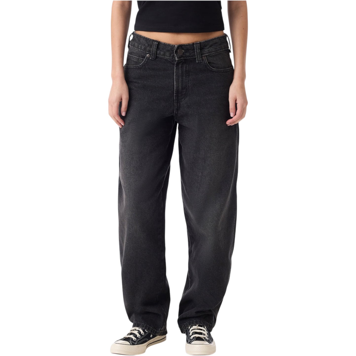 DICKIES WOMENS LOOSE TAPPERED WORK JEANS BLACK WASH FADED