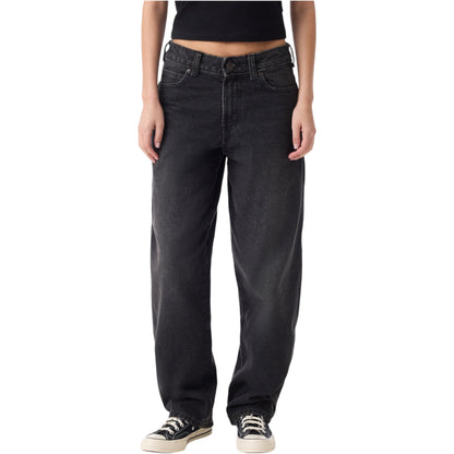 DICKIES WOMENS LOOSE TAPPERED WORK JEANS BLACK WASH FADED
