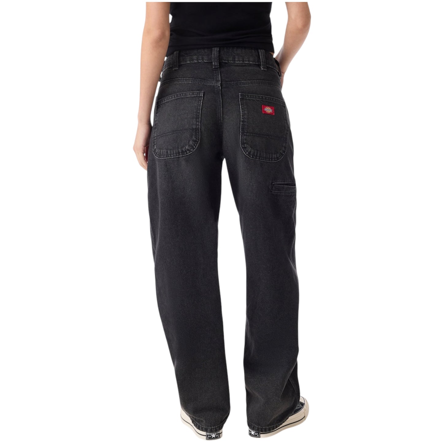 DICKIES WOMENS LOOSE TAPPERED WORK JEANS BLACK WASH FADED