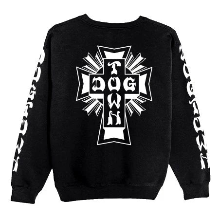 DOGTOWN CROSS LOGO CREWNECK SWEATSHIRT W/ SLEEVEPRINT BLACK WHITE