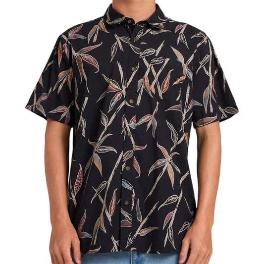 VOLCOM SCALER STONE WOVEN SHORT SLEEVE BUTTON UP VINTAGE BLACK