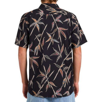VOLCOM SCALER STONE WOVEN SHORT SLEEVE BUTTON UP VINTAGE BLACK