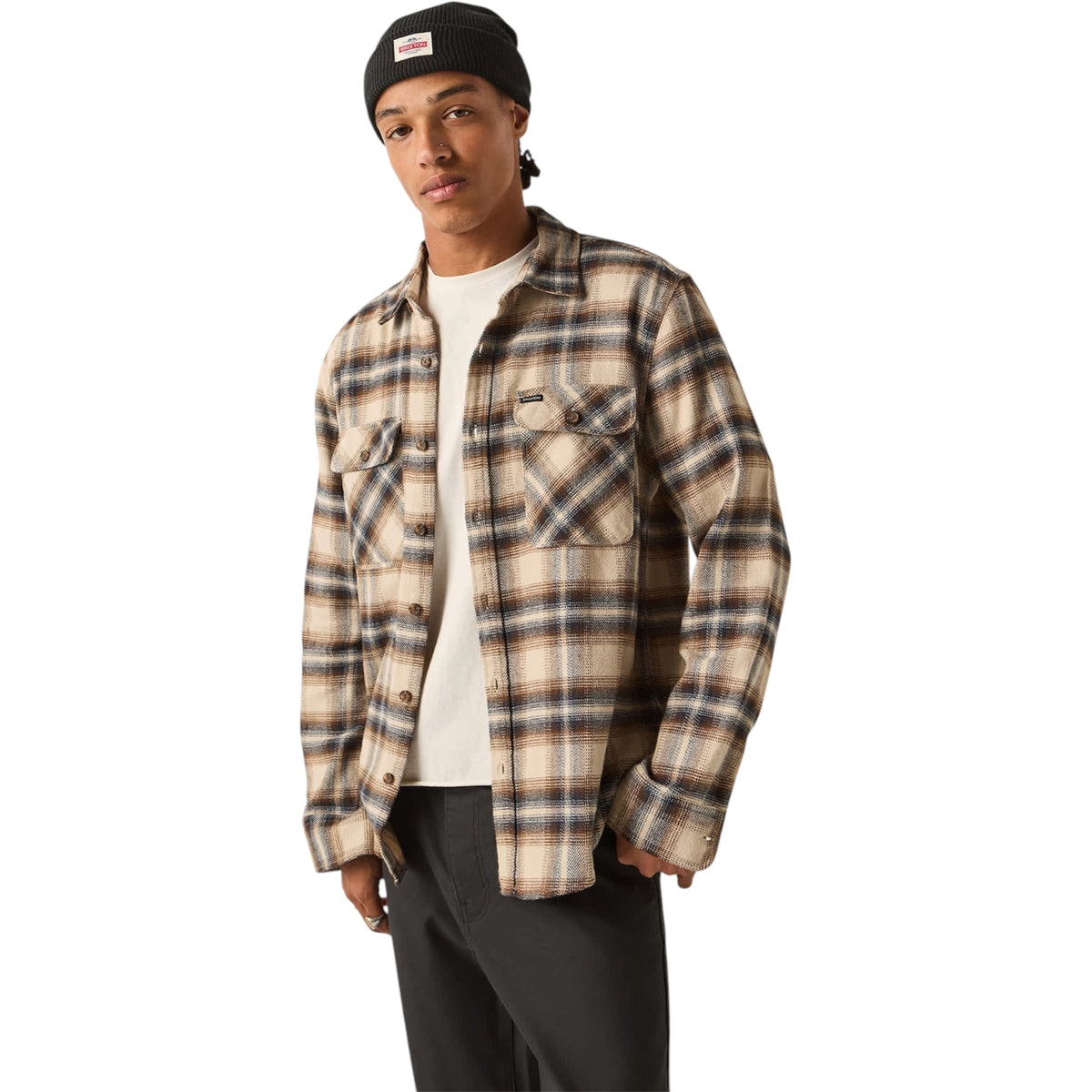 BRIXTON BOWERY FLANNEL SOFT BROWN PLAID