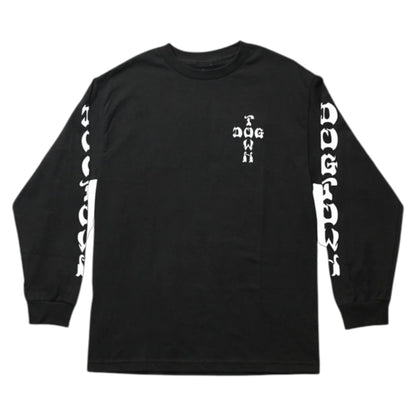 DOGTOWN CROSS LOGO LONG SLEEVE W/ SLEEVE PRINT BLACK