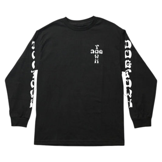 DOGTOWN CROSS LOGO LONG SLEEVE W/ SLEEVE PRINT BLACK