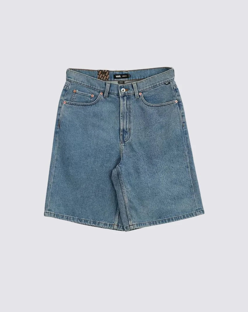 VANS CHECK 5 BAGGY DENIM SHORTS STONEWASH BLUE