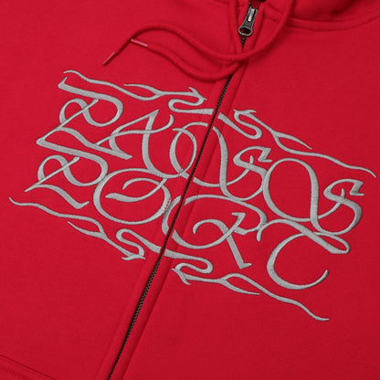 PASSPORT CALLIGRAPHY ZIP HOODIE RED