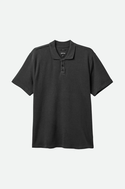 BRIXTON WAFFLE SHORT SLEEVE POLO SHIRT WASHED BLACK