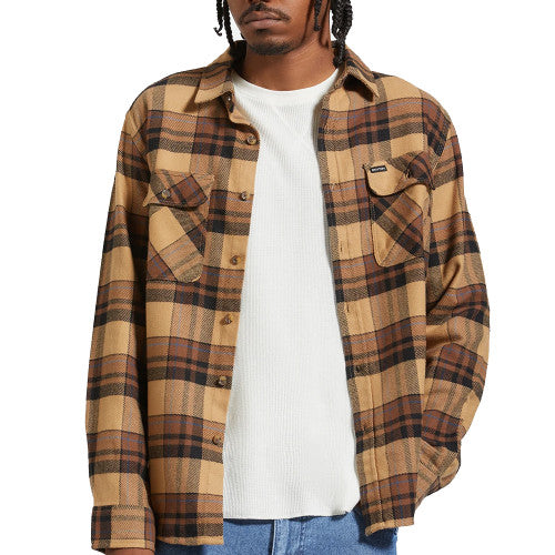 BRIXTON BOWERY FLANNEL TIGER EYE/PINECONE BROWN/WAS