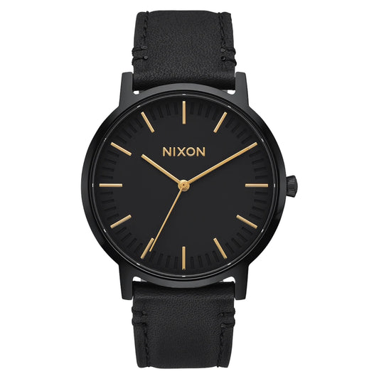 NIXON PORTER LEATHER ALL BLACK GOLD WATCH