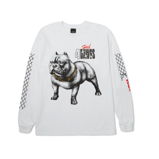 HUF 4 THE DAWGS LS TEE WHITE