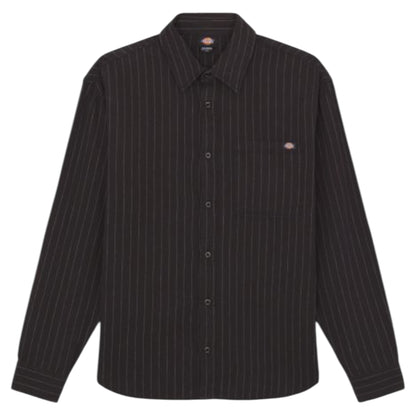 DICKIES MENS NEW HICKORY LONG SLEEVE BUTTON UP SHIRT BLACK