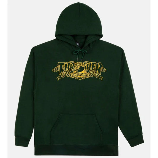 THRASHER X ANTI HERO MAG BANNER HOODIE FOREST GREEN