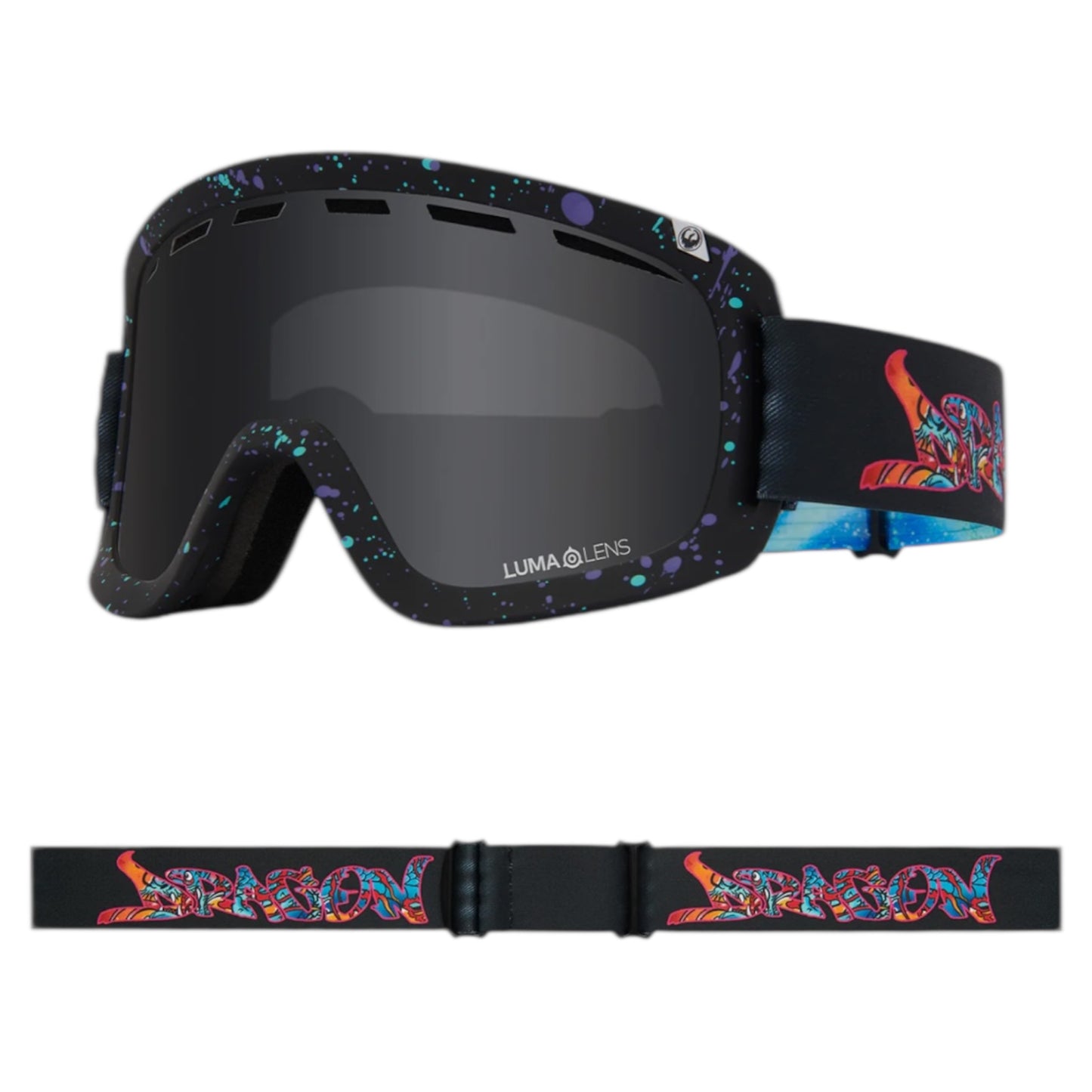 DRAGON D1 OTG RATTLECAN LUMA LENS DARK SMOKE PLUS FLASH BLUE ION GOGGLE