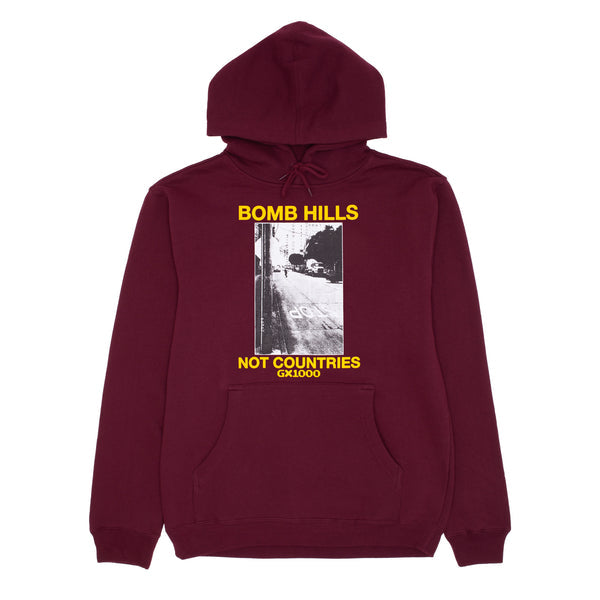 GX1000 BOMB HILLS NOT COUNTRIES HOODIE BURGANDY YELLOW