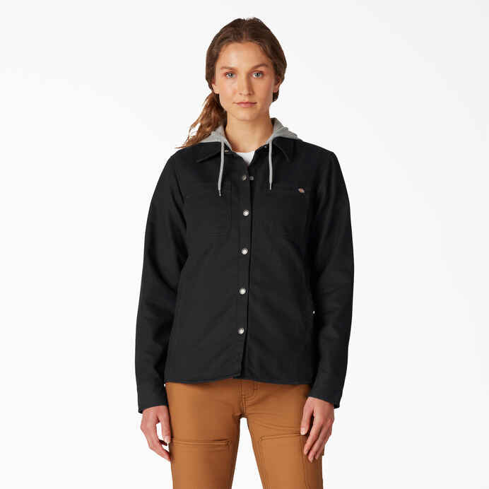 DICKIES WOMENS DUCK HOODED SHIRT JACKET BLACK