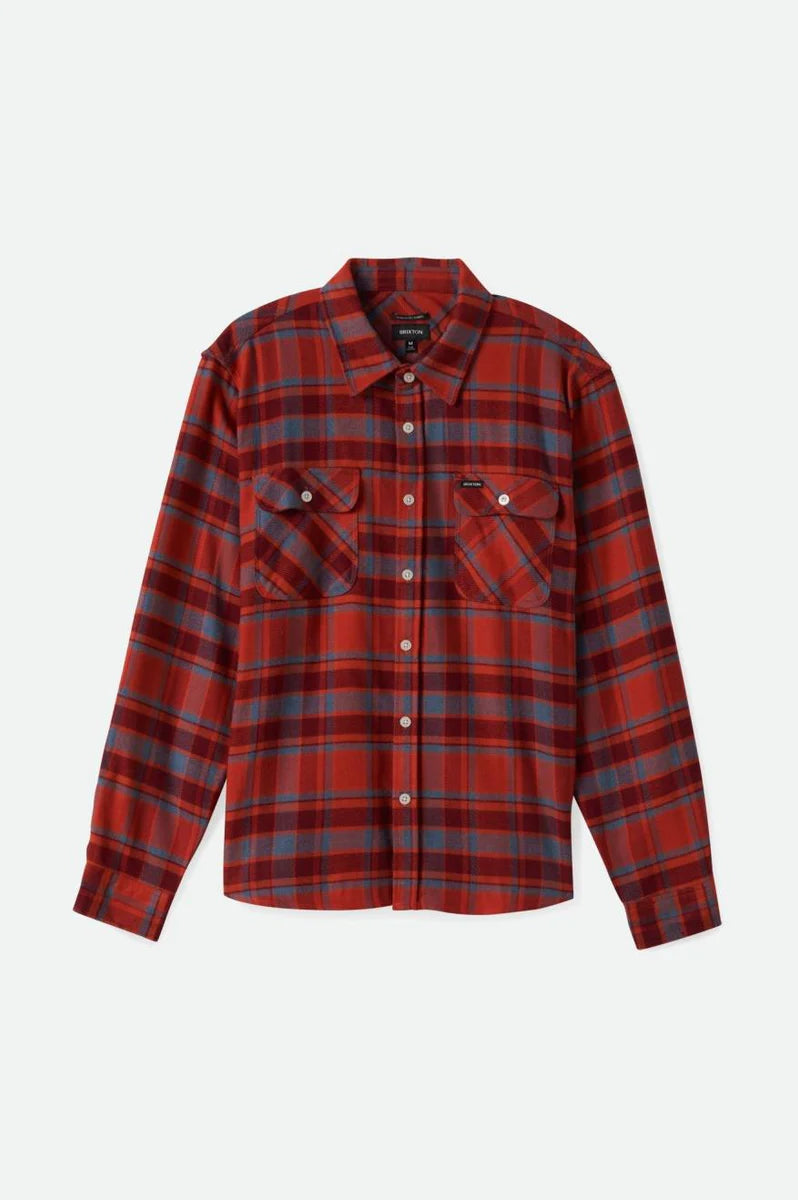 BRIXTON BOWERY LONGSLEEVE FLANNEL BARN RED/FLINT BLUE/DARK BURGUNDY