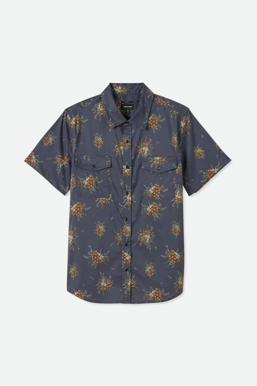 BRIXTON WAYNE SHORT SLEEVE BUTTON UP SHIRT OMBRÉ BLUE WILD FLORAL