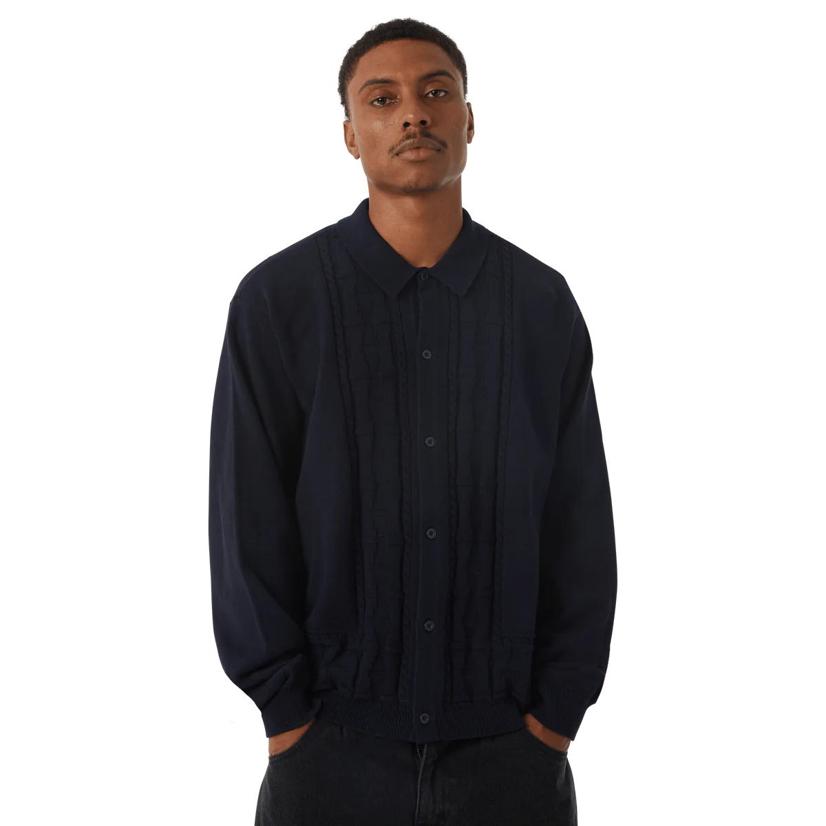 HUF TOWNER LONGSLEEVE KNIT TOP NAVY