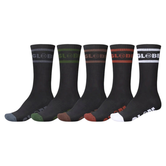 GLOBE TILT HI CREW SOCK 5 PACK BLACK ASSORTED