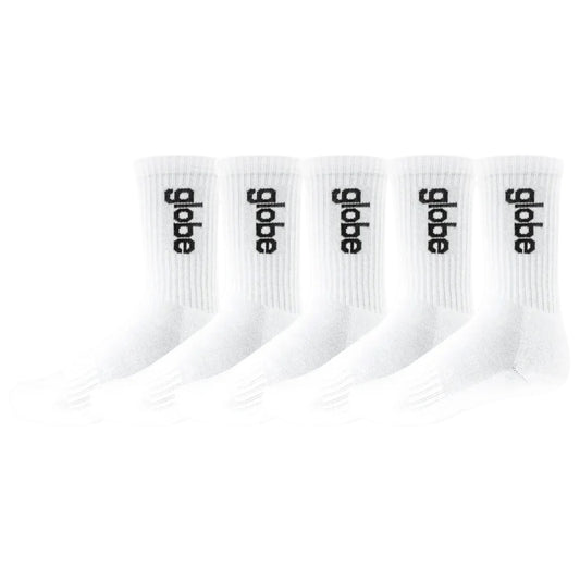 GLOBE OG VERT LOGO HI CREW SOCK 5 PACK WHITE