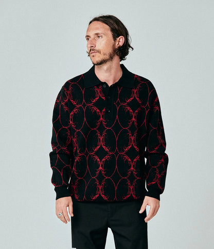 FORMER COIL KNIT LONGSLEEVE POLO BLACK BLOOD