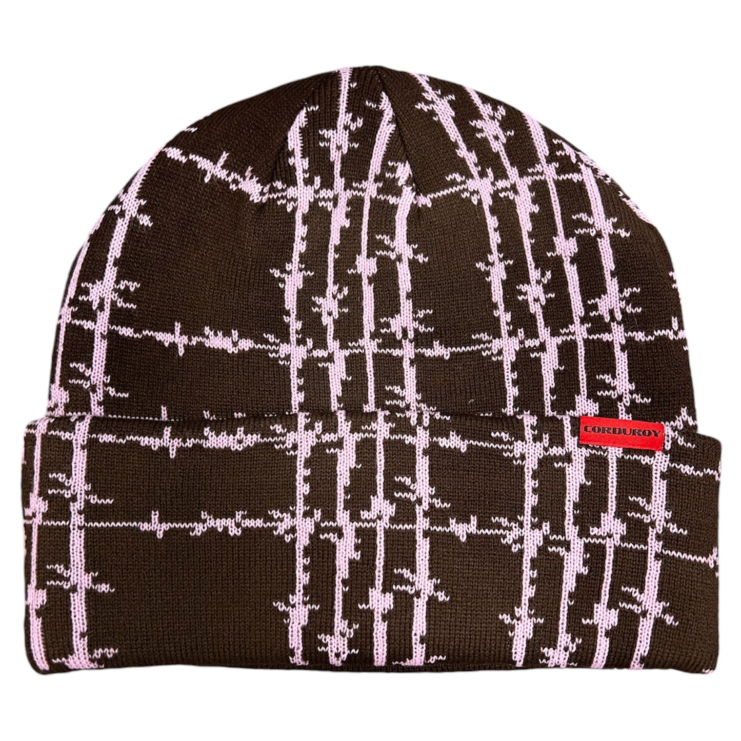 CORDUROY BARBED PLAID BEANIE BROWN