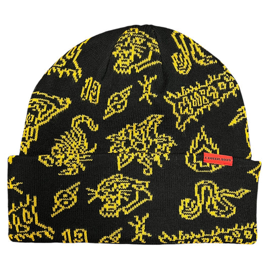 CORDUROY FLASH BEANIE BLACK/YELLOW