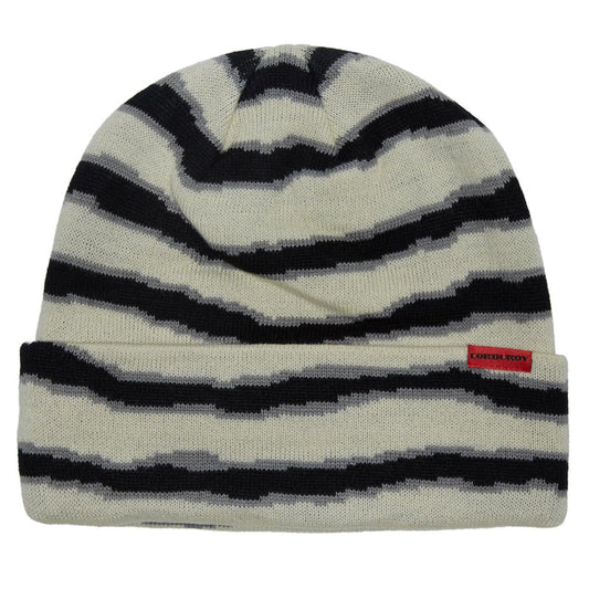 CORDUROY RIPPED STRIPE BEANIE NATURAL