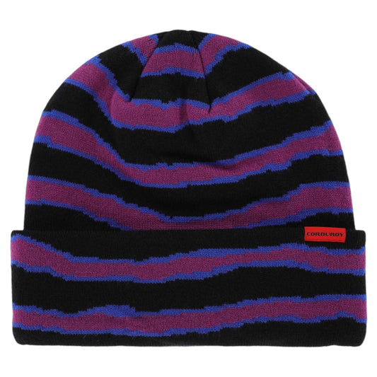 CORDUROY RIPPED STRIPE BEANIE BLACK