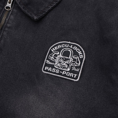 PASSPORT HERCU-LOCKS RECYCLED DENIM FREIGHT JACKET WASHED BLACK