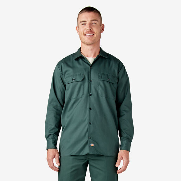 DICKIES LONGSLEEVE TWILL WORK SHIRT HUNTER GREEN