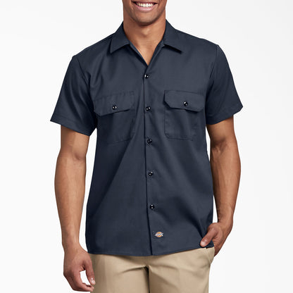 DICKIES SLIM FIT FLEX TWILL WORK SHIRT DARK NAVY