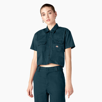 DICKIES SHORT SLEEVE CROP WORK SHIRT REFLECTING POND