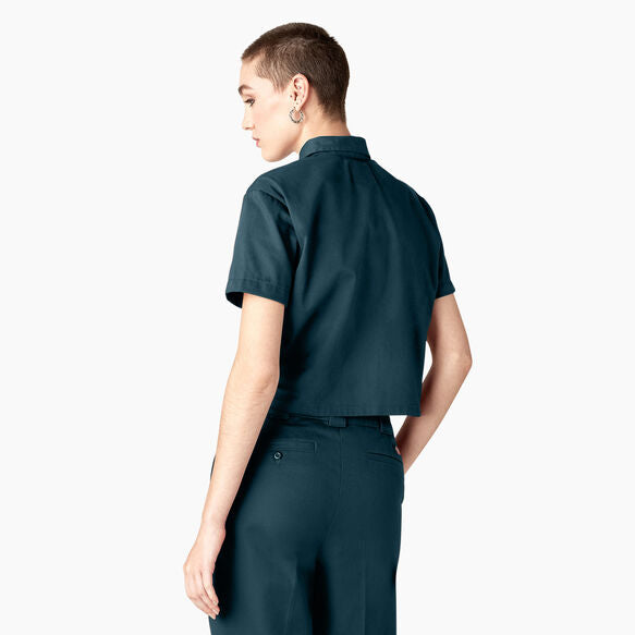 DICKIES SHORT SLEEVE CROP WORK SHIRT REFLECTING POND