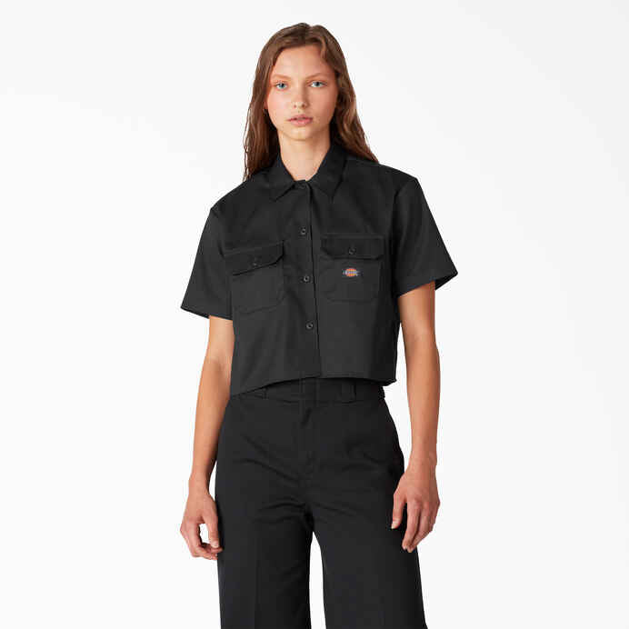 DICKIES TWILL SHORT SLEEVE CROP WORKSHIRT BLACK