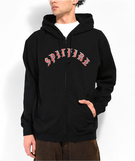 SPITFIRE OLD E EMBROIDERED ZIP UP HOODIE BLACK