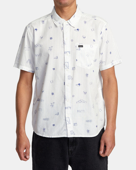 RVCA COLLEGE RULED SS WOVEN SHIRT ANTIQUE WHITE