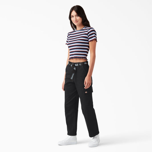 DICKIES TWILL CROP CARGO PANT BLACK WITH BELT