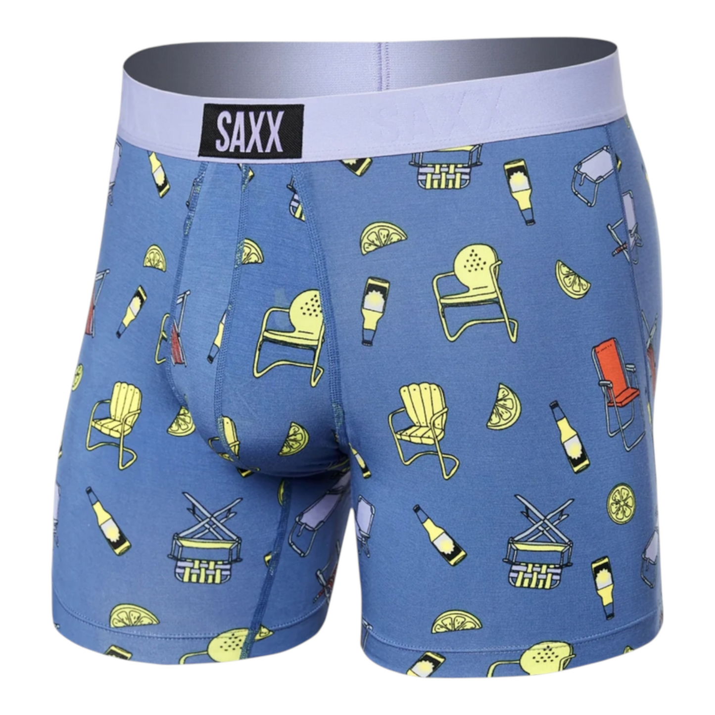 SAXX VIBE SUPER SOFT BOXER BRIEF LAWN CHAIRS & LIMES BLUE