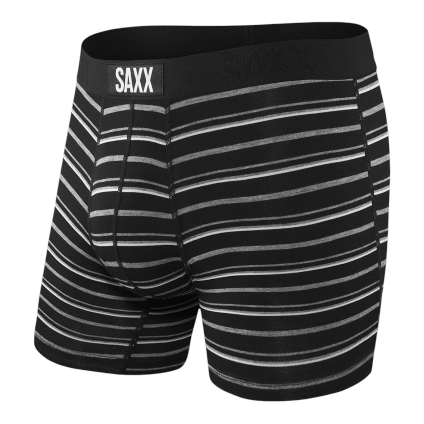 SAXX ULTRA SUPER SOFT BOXER BRIEF FLY BLACK CREW STRIPE