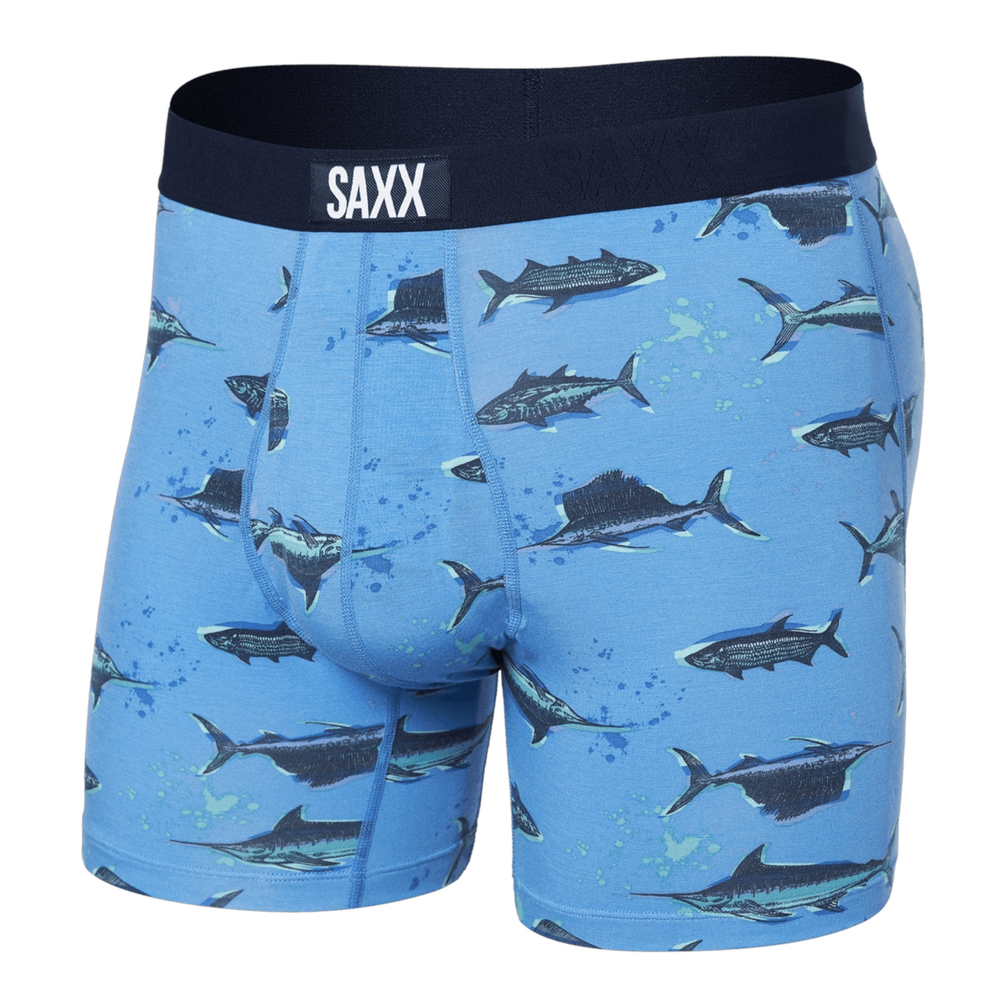 SAXX ULTRA SUPER SOFT BOXER BRIEF FLY FISH ON SAIL BLUE