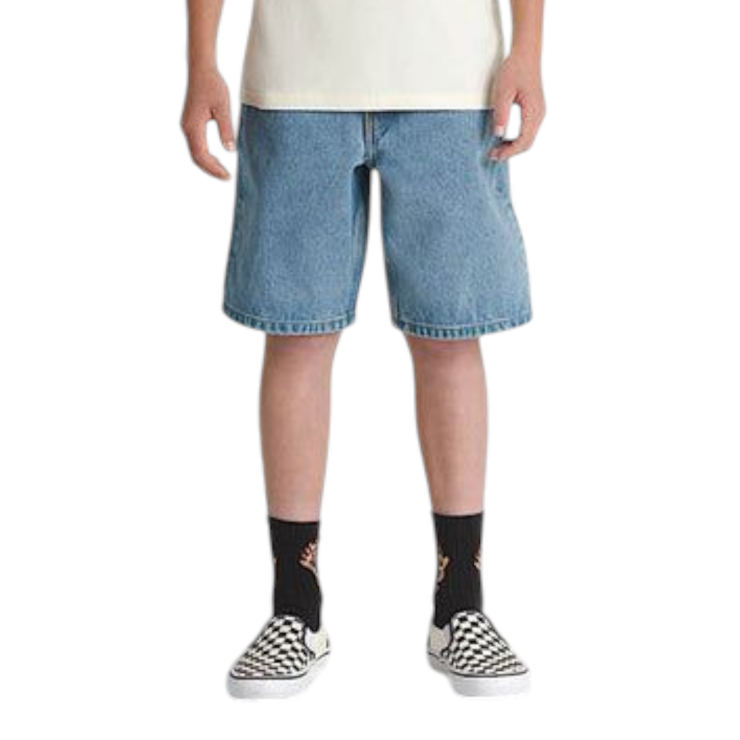 VANS KIDS CHECK 5 BAGGY DENIM SHORTS STONEWASH BLUE