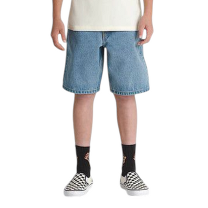VANS KIDS CHECK 5 BAGGY DENIM SHORTS STONEWASH BLUE